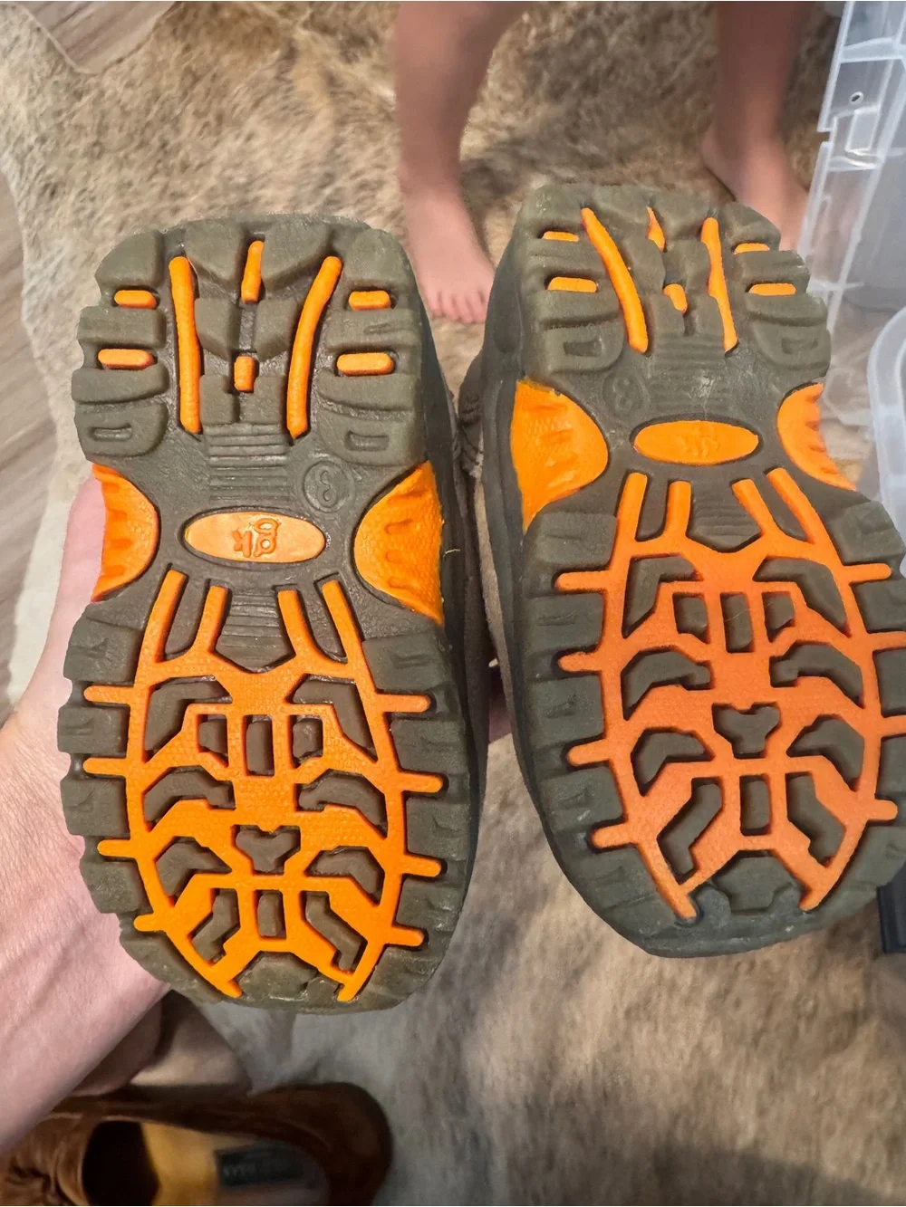 Genuine Kids Baby Size 3 Gray Orange Hiking Shoes Suede Hook & Loop Oshkosh shoe